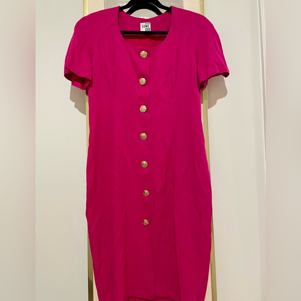 CCMC Vintage Hot Pink Dress with Gold Buttons Size 10
